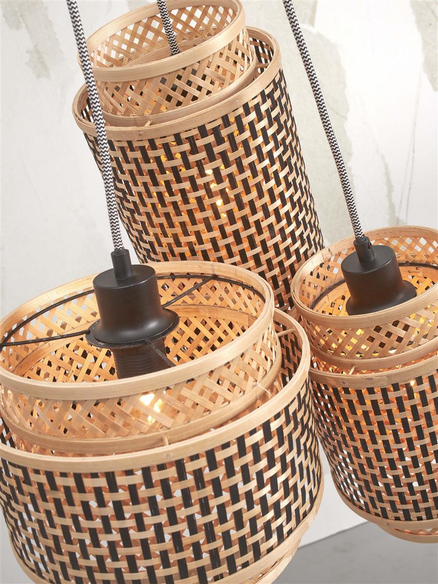 GOOD&MOJO I Hängeleuchte I BHUTAN I Farbe: Natur/Schwarz I Schirm: Ø18 x25 , Ø18 x 35, Ø25x20