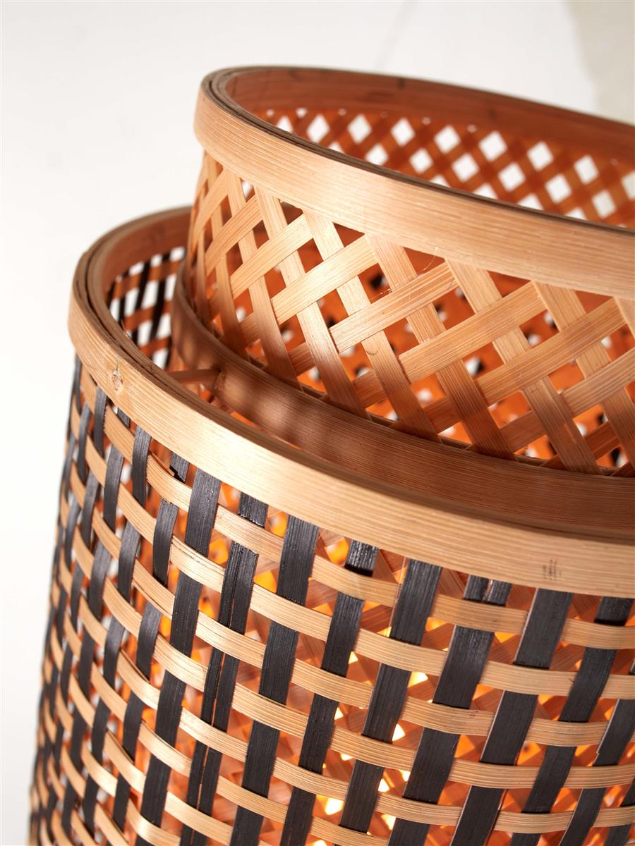 GOOD&MOJO I Stehleuchte I BHUTAN I Farbe: Natur/Schwarz I Schirm: Ø18 x 25