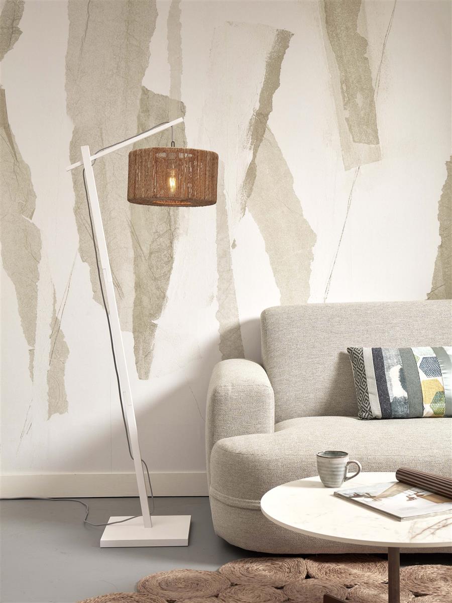 GOOD&MOJO I Stehleuchte I IGUAZU I Farbe: Weiß/Natur I Schirm: Ø30 x 16