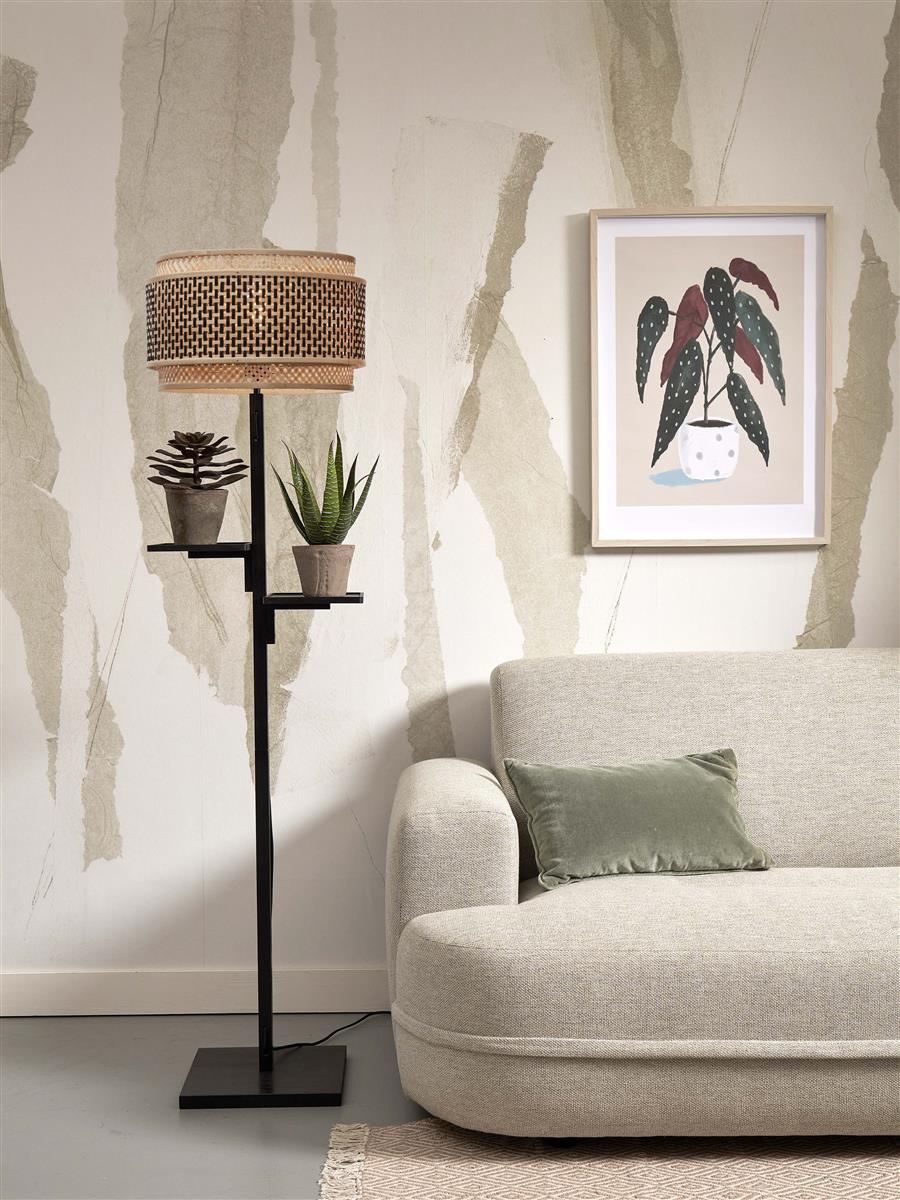 GOOD&MOJO I Stehleuchte I BHUTAN I Farbe: Natur/Schwarz I Schirm: Ø40 x 25