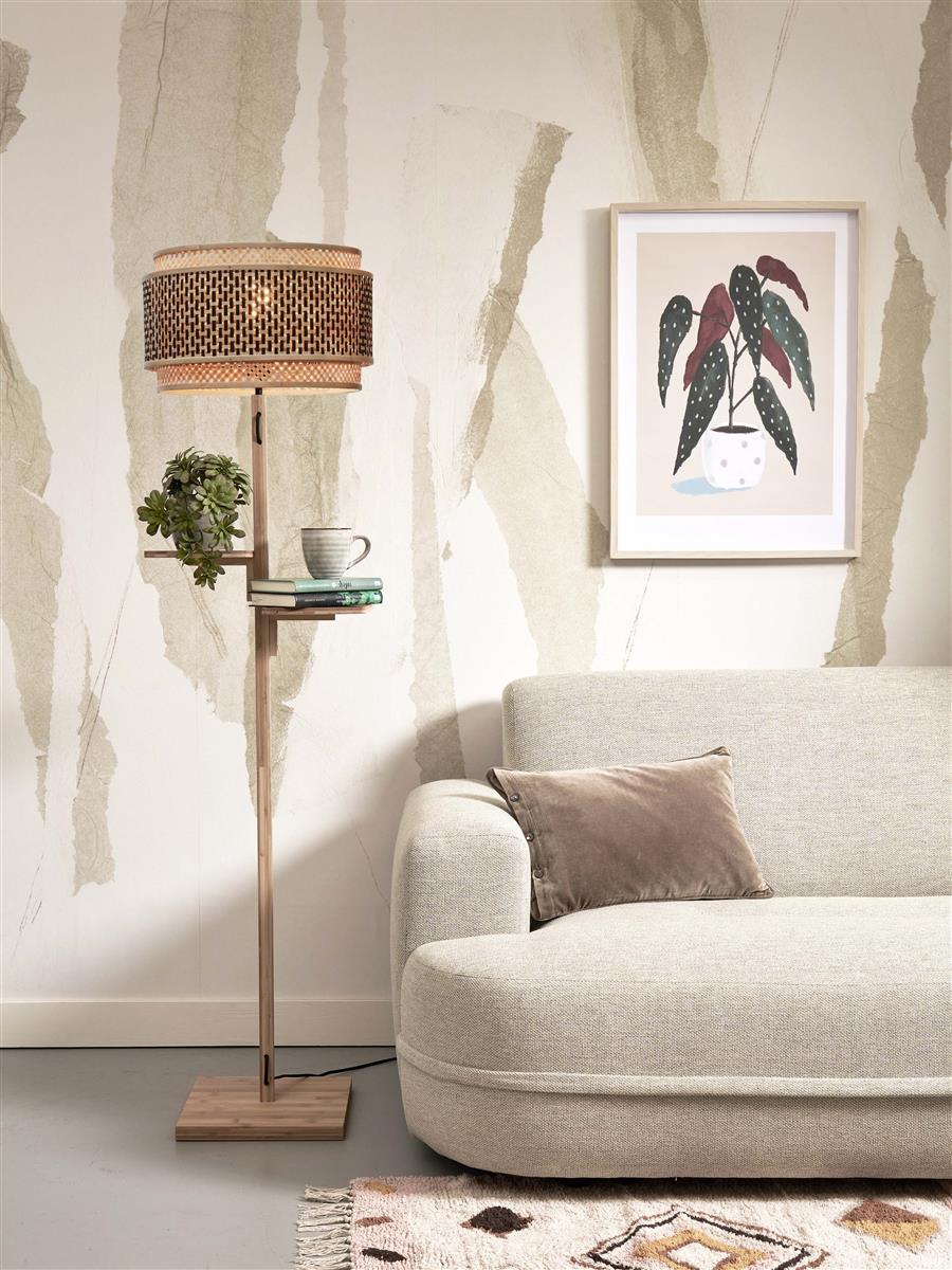 GOOD&MOJO I Stehleuchte I BHUTAN I Farbe: Natur/Schwarz I Schirm: Ø40 x 25