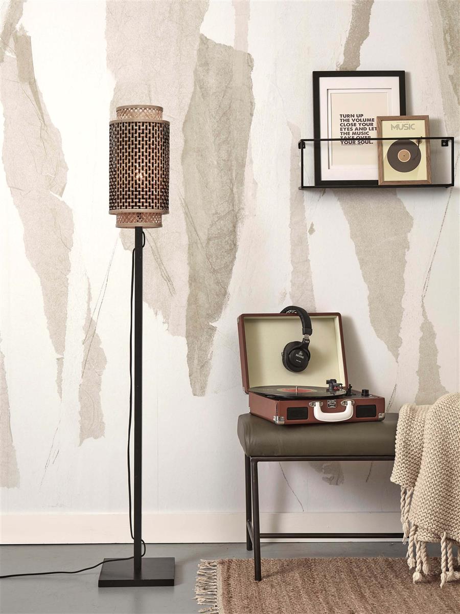 GOOD&MOJO I Stehleuchte I BHUTAN I Farbe: Natur/Schwarz I Schirm: Ø18 x 35