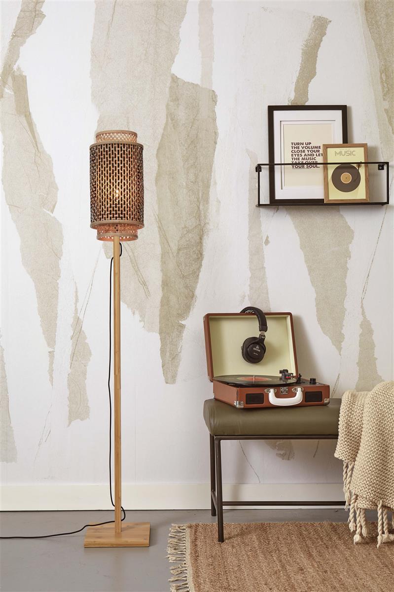 GOOD&MOJO I Stehleuchte I BHUTAN I Farbe: Natur/Schwarz I Schirm: Ø18 x 35