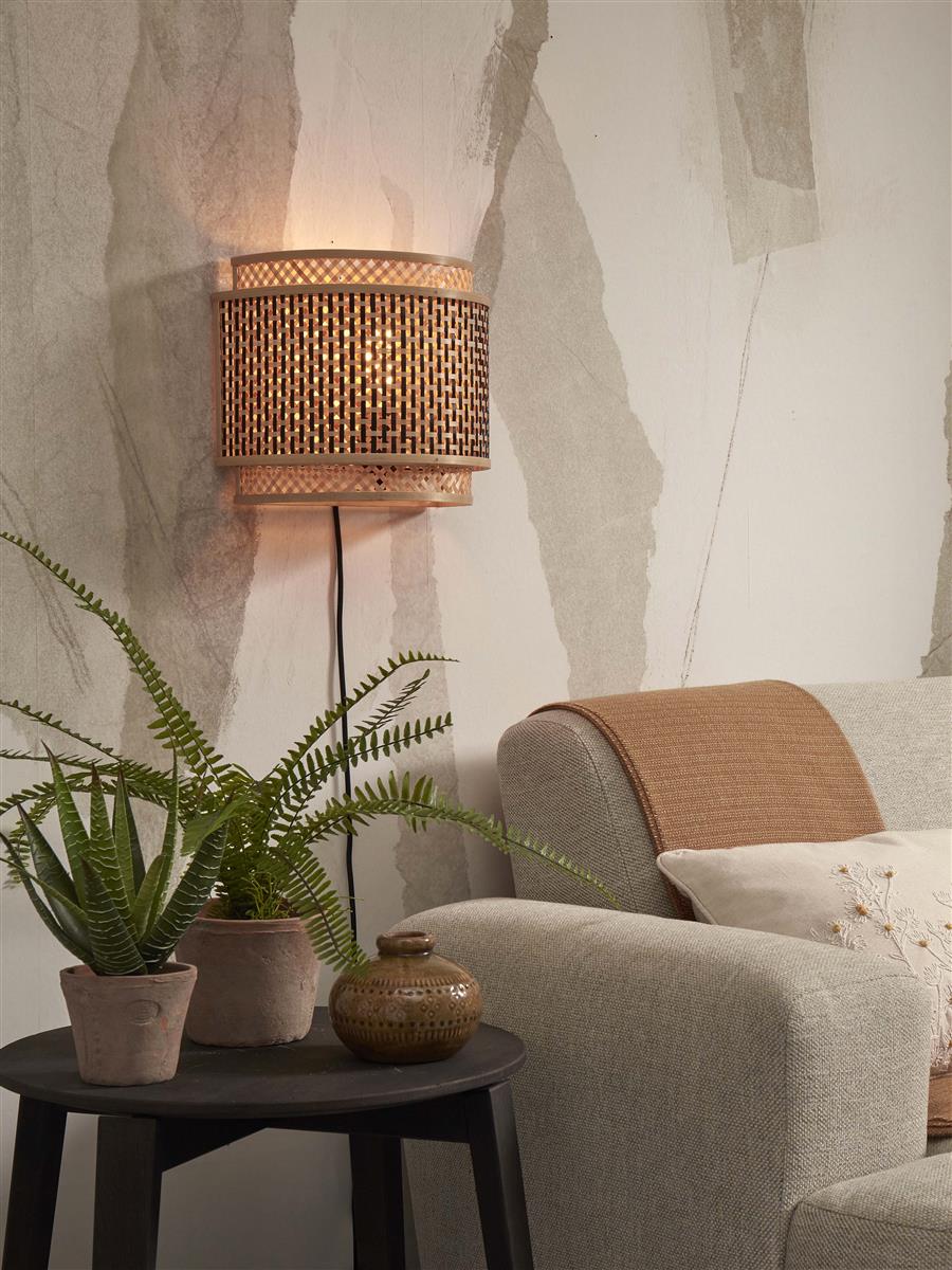 GOOD&MOJO I Wandleuchte I BHUTAN I Farbe: Natur/Schwarz I Schirm: Ø32 x27