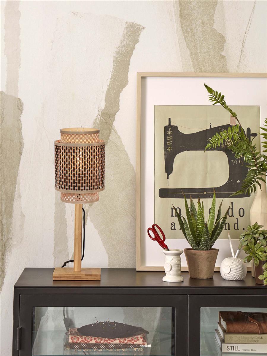 GOOD&MOJO I Tischleuchte I BHUTAN I Farbe: Natur/Schwarz I Schirm: Ø18 x 25