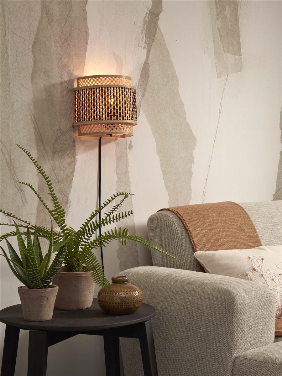 GOOD&MOJO I Wandleuchte I BHUTAN I Farbe: Natur/Schwarz I Schirm: Ø24 x21