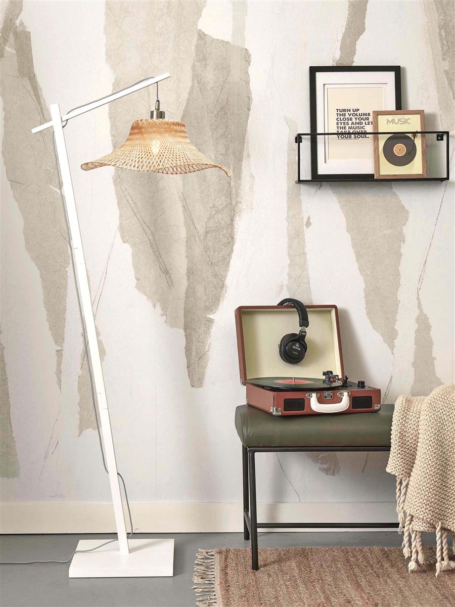 GOOD&MOJO I Stehleuchte I IBIZA I Farbe: Weiß/Natur I Schirm: Ø50 x15