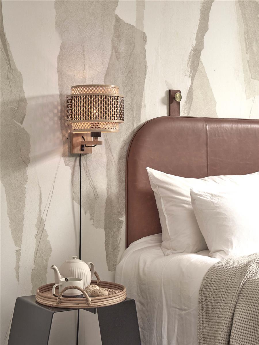 GOOD&MOJO I Wandleuchte I BHUTAN I Farbe: Natur/Schwarz I Schirm: Ø25 x20