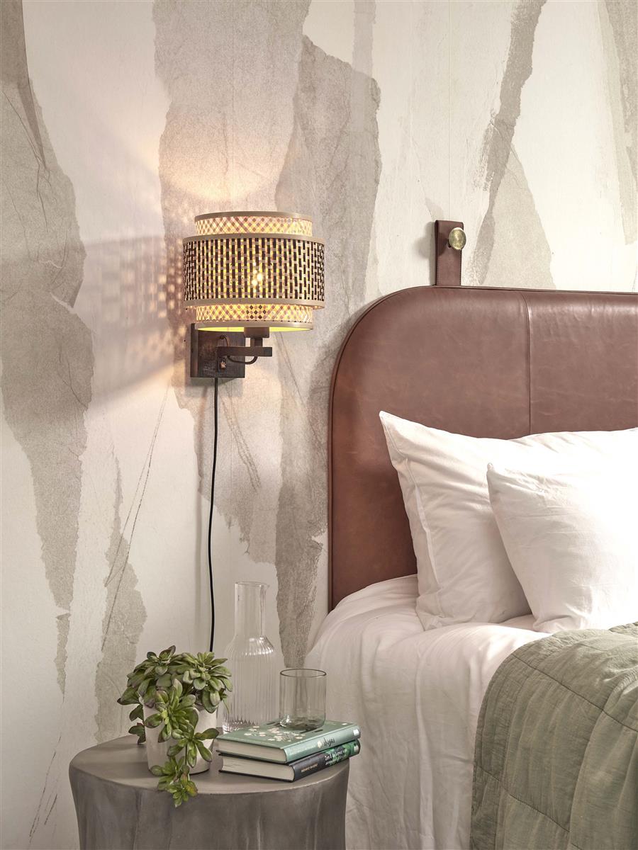 GOOD&MOJO I Wandleuchte I BHUTAN I Farbe: Natur/Schwarz I Schirm: Ø25 x20