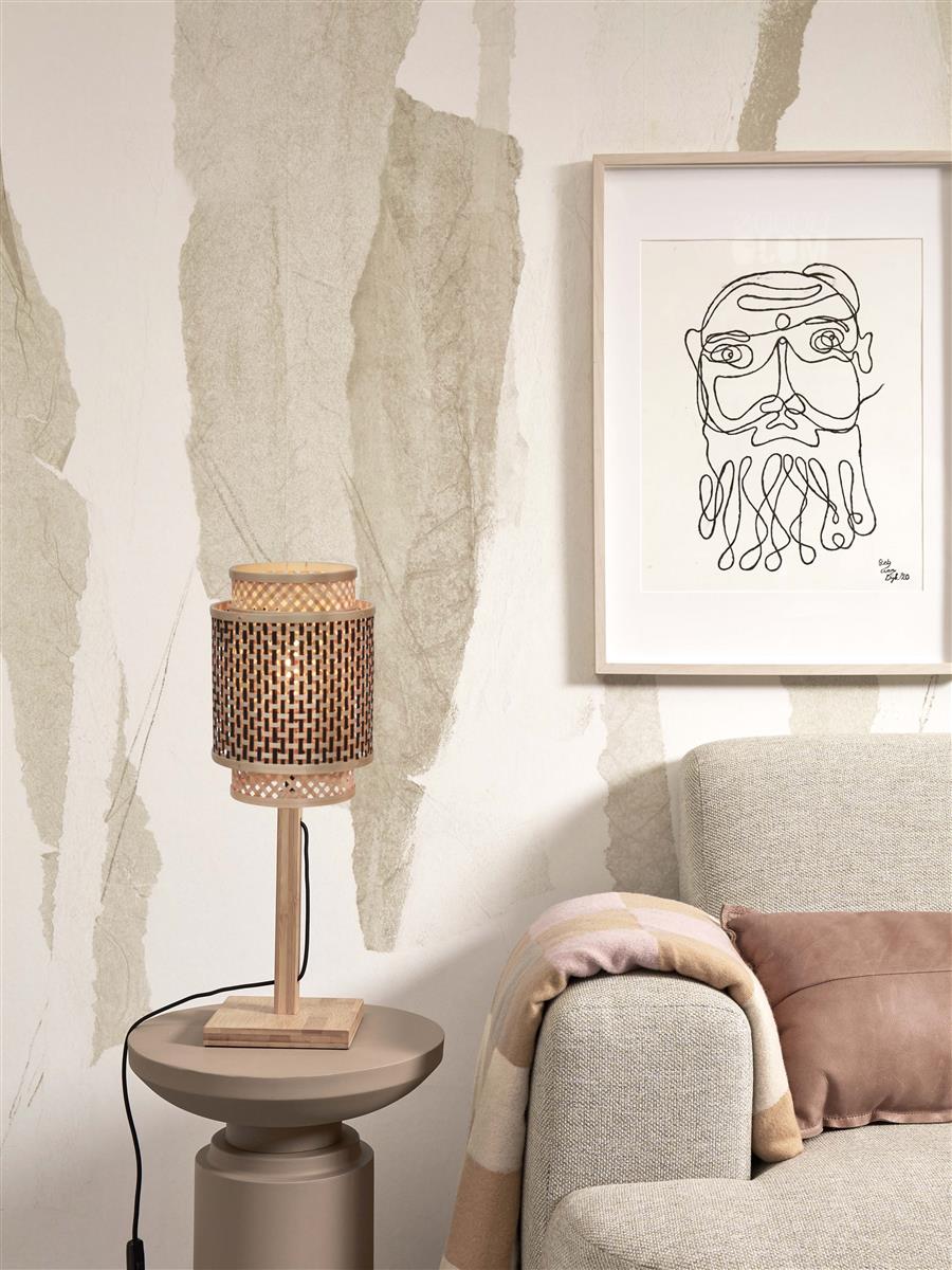 GOOD&MOJO I Tischleuchte I BHUTAN I Farbe: Natur/Schwarz I Schirm: Ø18 x 25