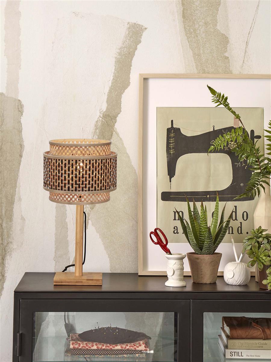 GOOD&MOJO I Tischleuchte I BHUTAN I Farbe: Natur/Schwarz I Schirm: Ø25 x20