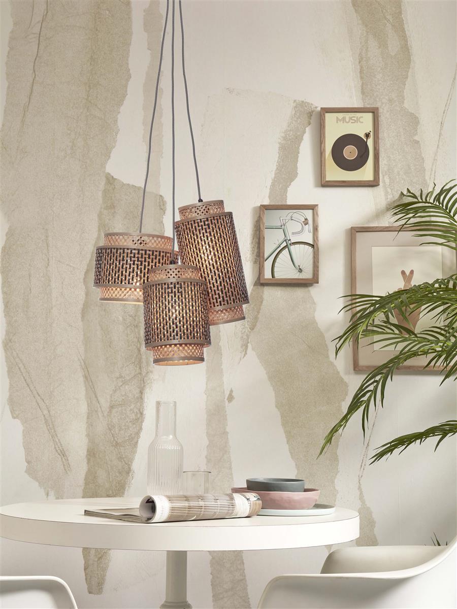 GOOD&MOJO I Hängeleuchte I BHUTAN I Farbe: Natur/Schwarz I Schirm: Ø18 x25 , Ø18 x 35, Ø25x20