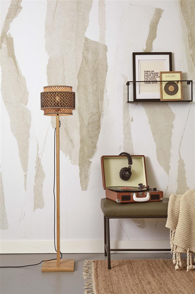 GOOD&MOJO I Stehleuchte I BHUTAN I Farbe: Natur/Schwarz I Schirm: Ø25 x 20