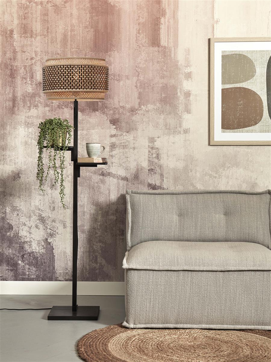 GOOD&MOJO I Stehleuchte I BHUTAN I Farbe: Natur/Schwarz I Schirm: Ø40 x 25