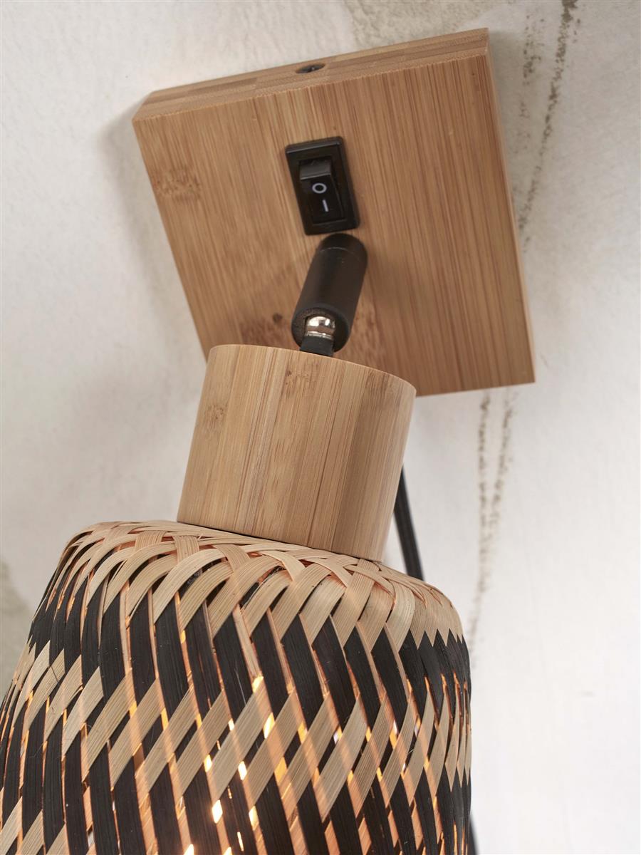 GOOD&MOJO I Wandleuchte I JAVA I Farbe: Natur/Schwarz I Schirm: Ø15 x 17