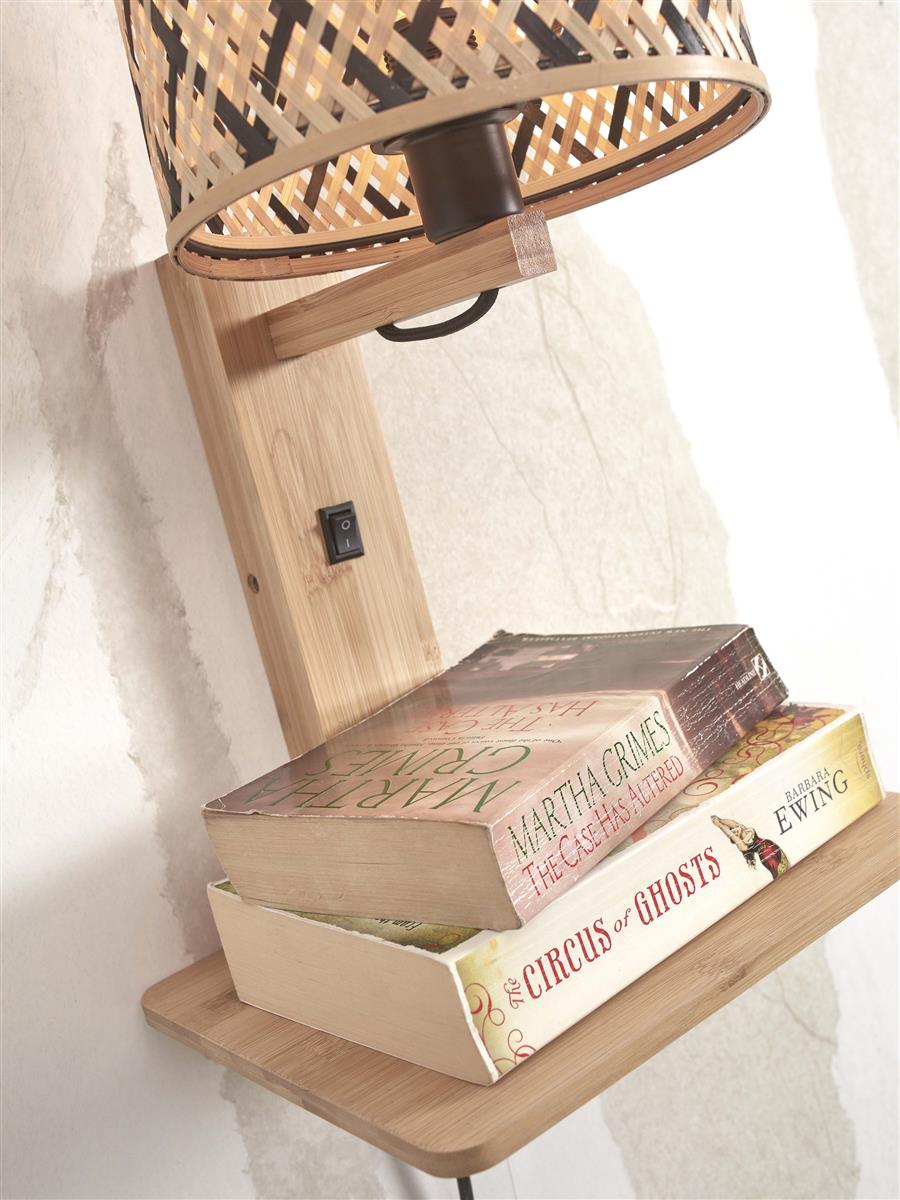 GOOD&MOJO I Wandleuchte I JAVA I Farbe: Natur/Schwarz I Schirm: Ø18 x 15