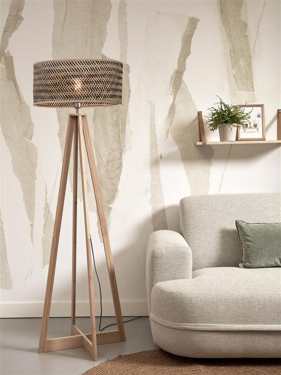 GOOD&MOJO I Stehleuchte I JAVA I Farbe: Natur/Schwarz I Schirm: Ø50 x 22