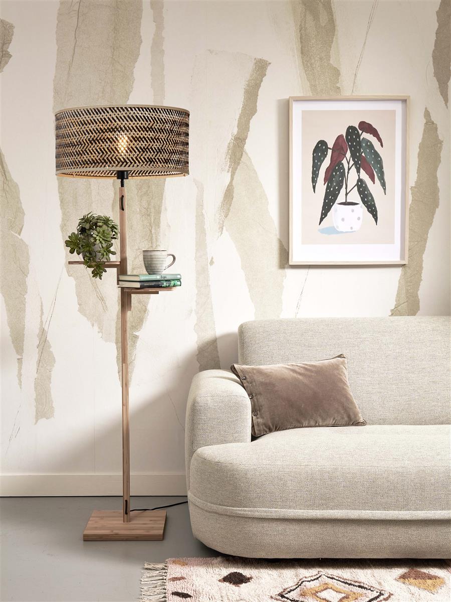 GOOD&MOJO I Stehleuchte I JAVA I Farbe: Natur/Schwarz I Schirm: Ø50 x 22