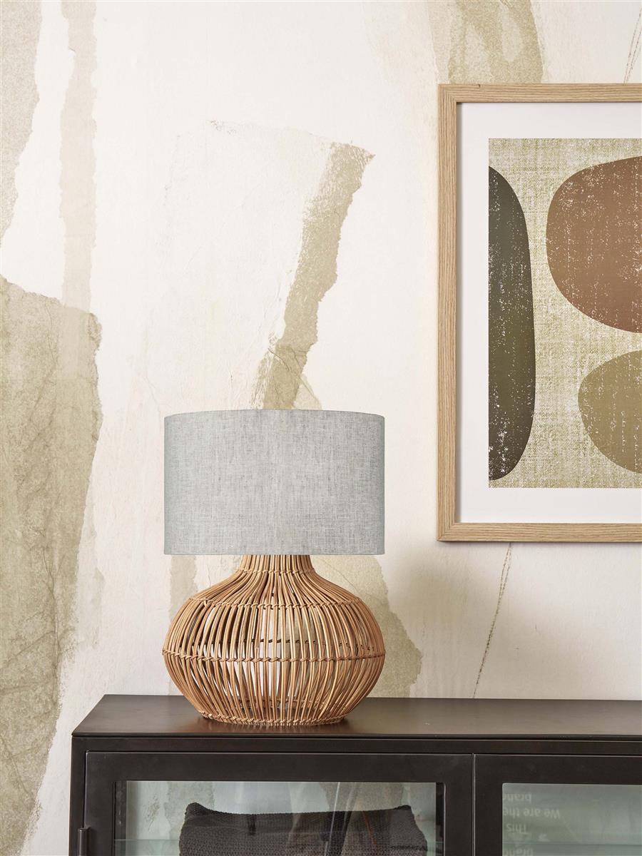 GOOD&MOJO I Tischleuchte I KALAHARI I Farbe: Natur/helles Leinen I Schirm: Ø32 x 28
