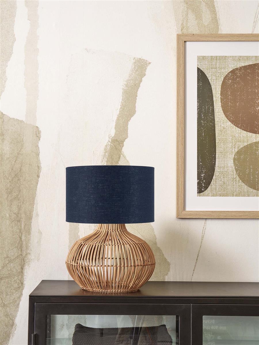 GOOD&MOJO I Tischleuchte I KALAHARI I Farbe: Natur/blaues Denim I Schirm: Ø32 x 28