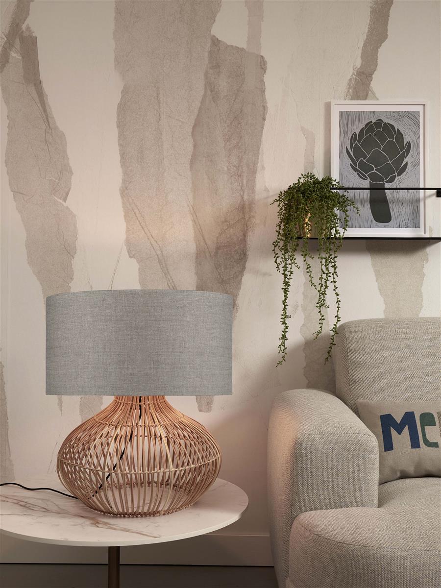 GOOD&MOJO I Tischleuchte I KALAHARI I Farbe: Natur/dunkles Leinen I Schirm: Ø42 x 35