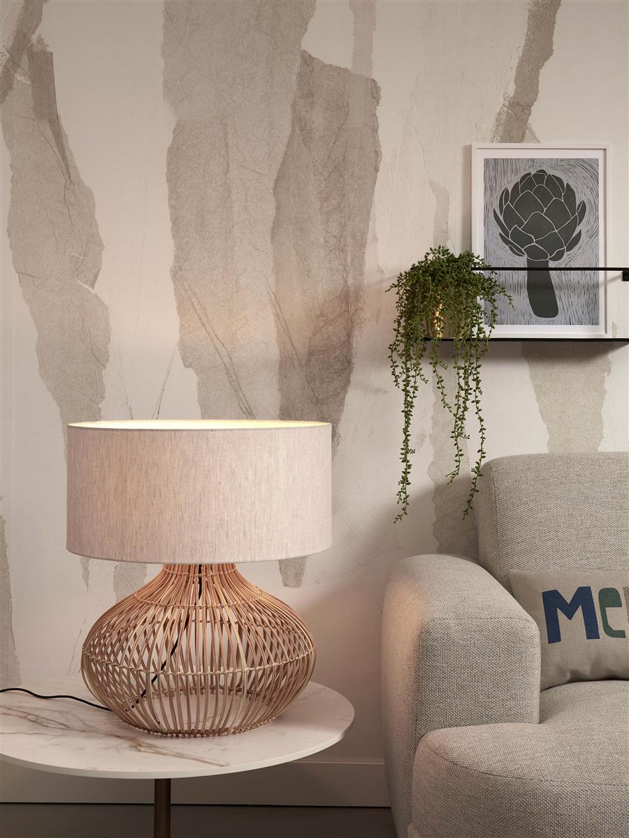 GOOD&MOJO I Tischleuchte I KALAHARI I Farbe: Natur/helles Leinen I Schirm: Ø42 x 35