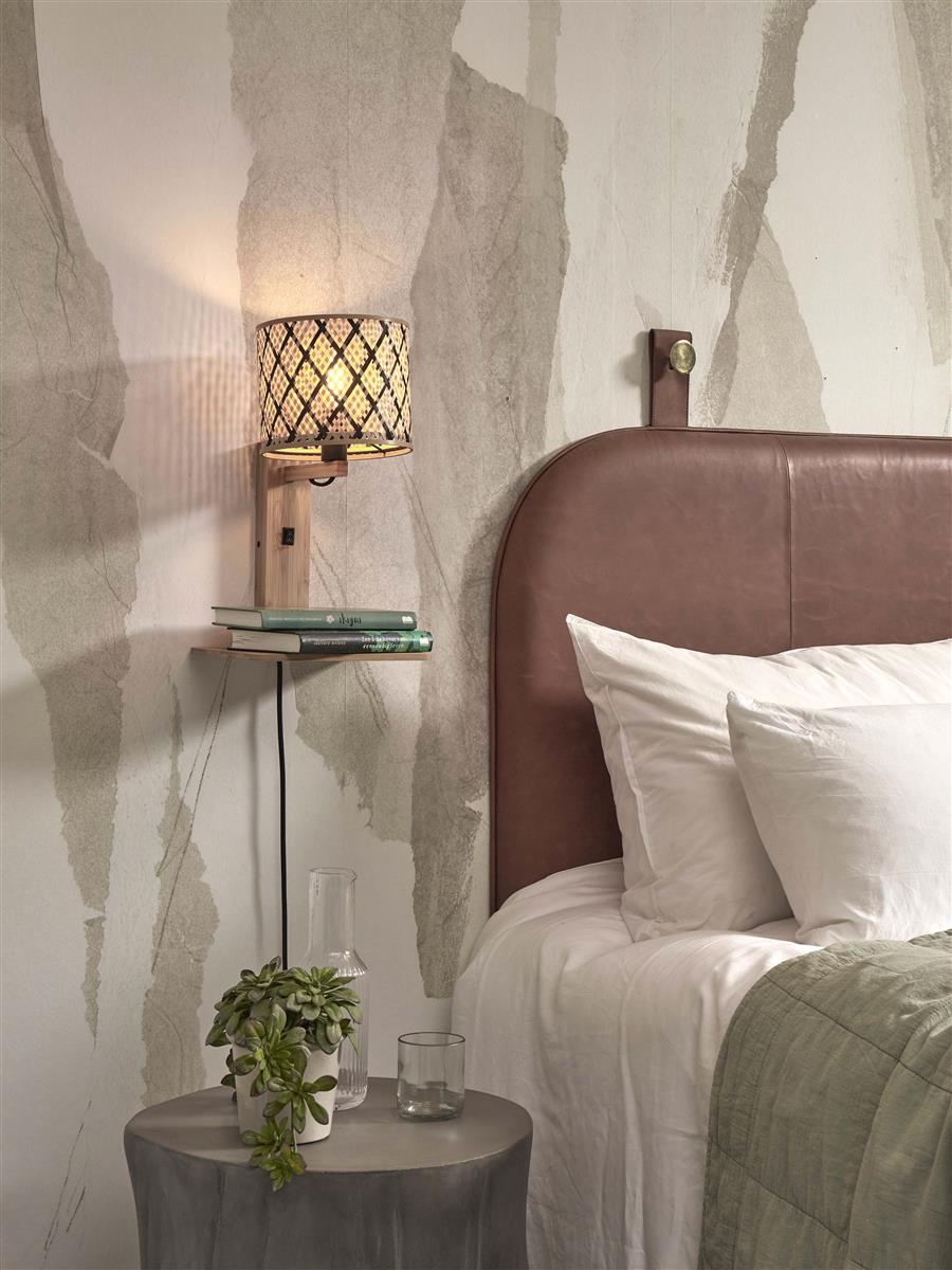 GOOD&MOJO I Wandleuchte I JAVA I Farbe: Natur/Schwarz I Schirm: Ø18 x 15