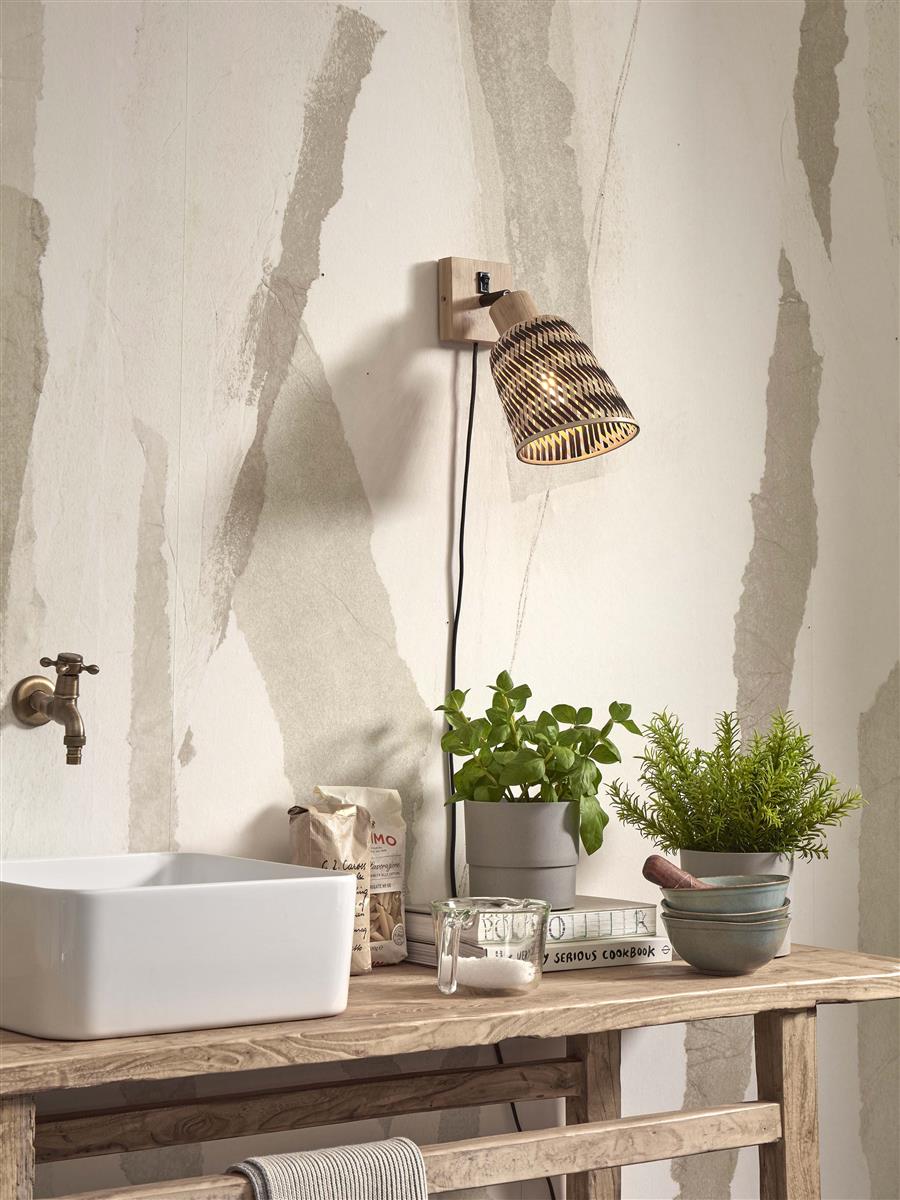 GOOD&MOJO I Wandleuchte I JAVA I Farbe: Natur/Schwarz I Schirm: Ø15 x 17