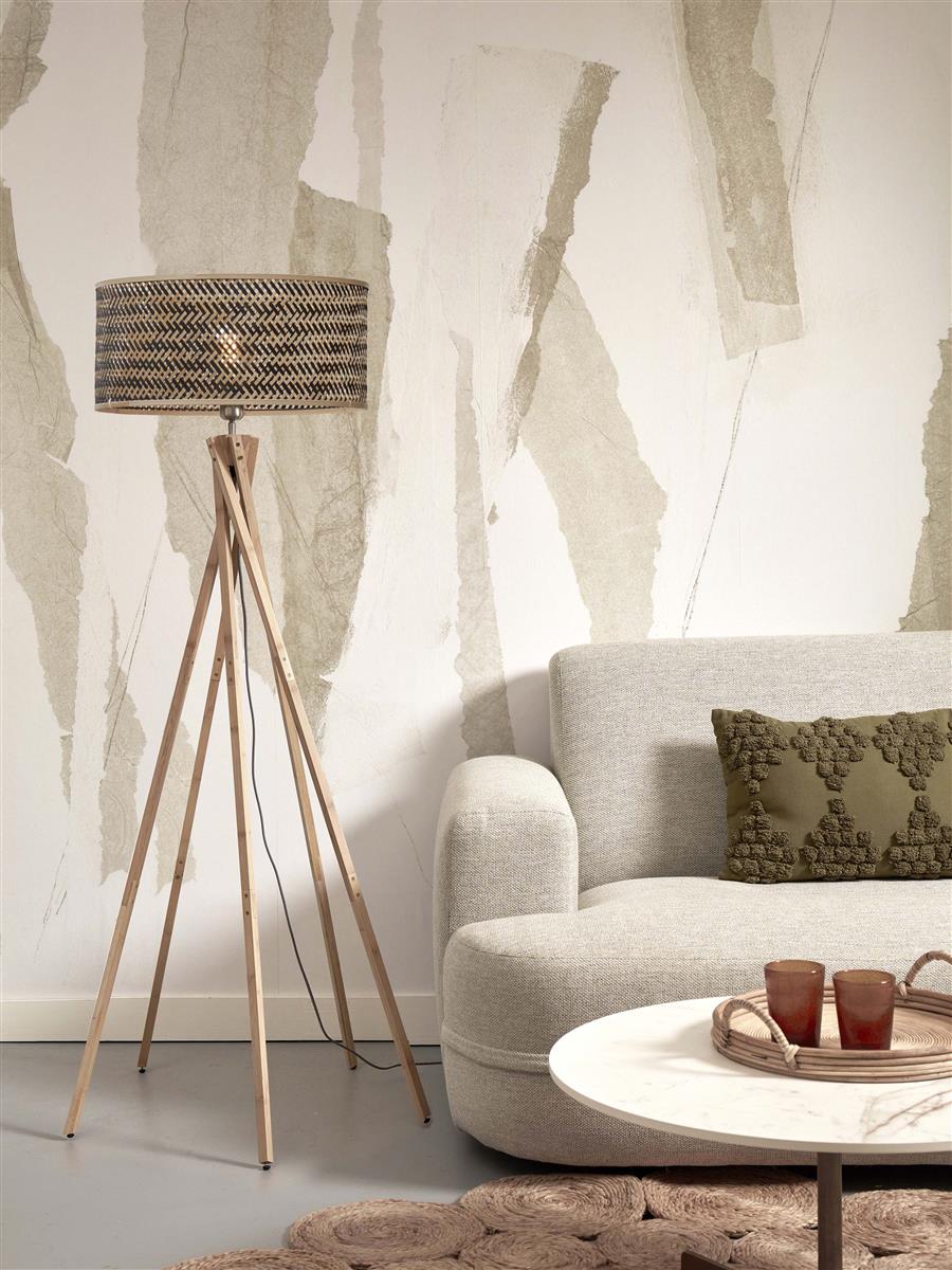 GOOD&MOJO I Stehleuchte I JAVA I Farbe: Natur/Schwarz I Schirm: Ø50 x 22