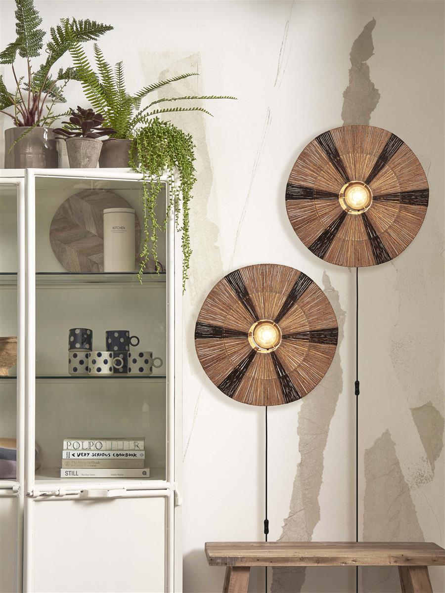 GOOD&MOJO I Wandleuchte I IGUAZU I Farbe: Natur/Schwarz I Schirm: Ø55 x 14