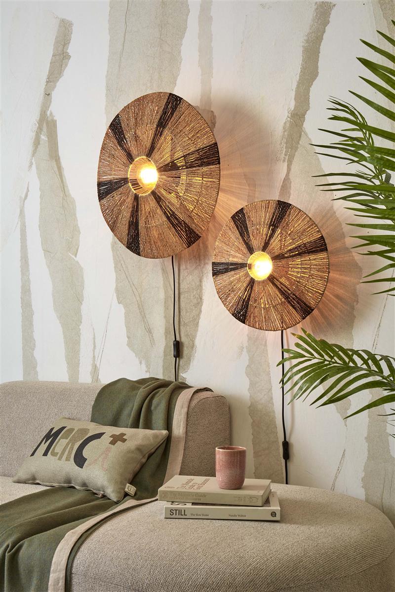 GOOD&MOJO I Wandleuchte I IGUAZU I Farbe: Natur/Schwarz I Schirm: Ø55 x 14