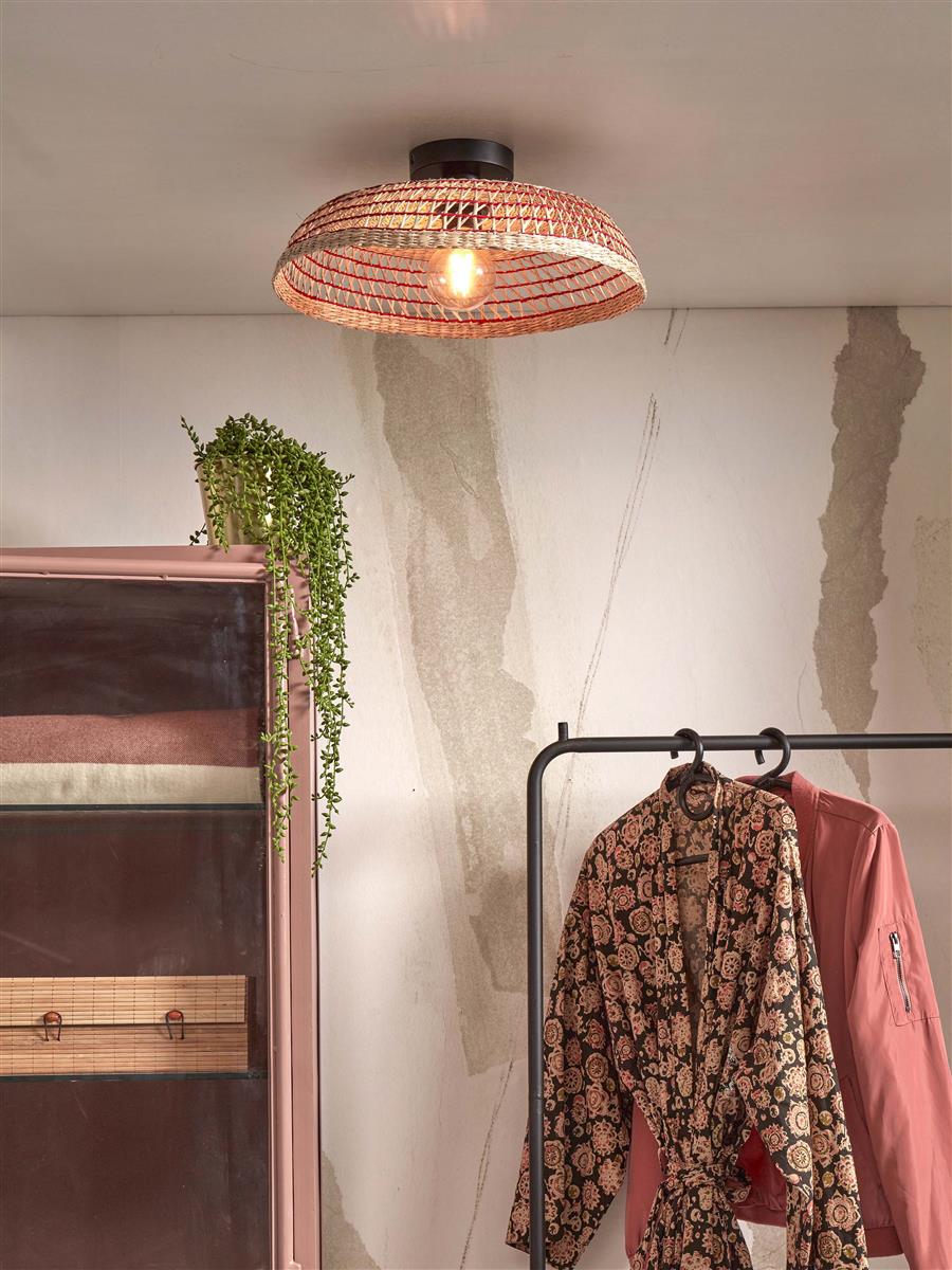 GOOD&MOJO I Deckenleuchte I PANTANAL I Farbe: Natur/Rot I Schirm: Ø45 x 9