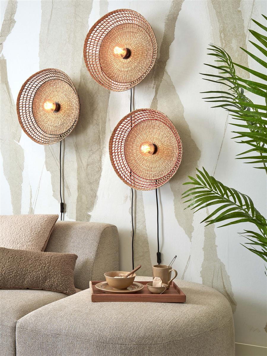 GOOD&MOJO I Wandleuchte I PANTANAL I Farbe: Natur/Rot I Schirm: Ø45 x 9