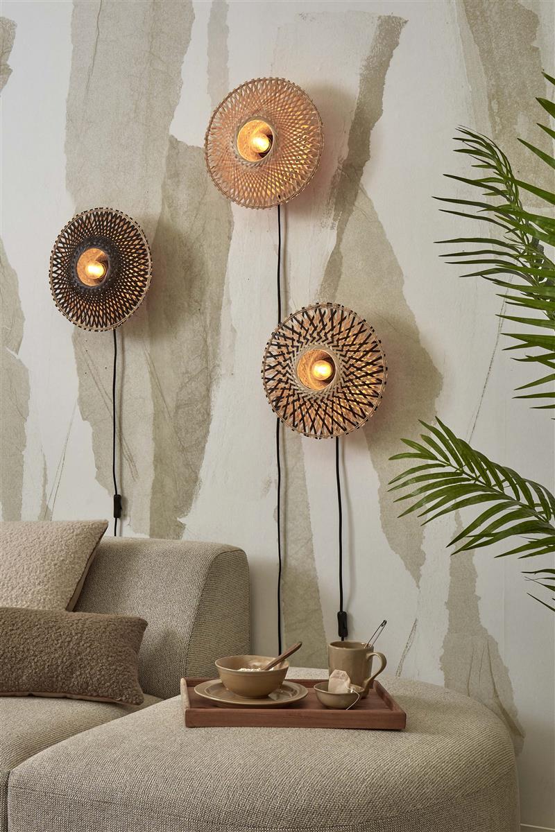 GOOD&MOJO I Wandleuchte I KALIMANTAN I Farbe: Natur/Schwarz I Schirm: Ø30 x 8