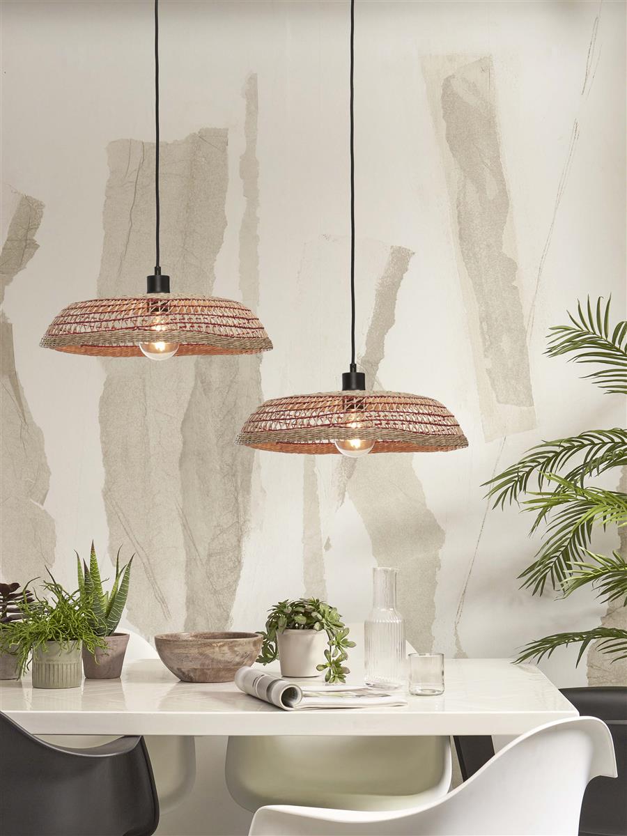 GOOD&MOJO I Hängeleuchte I PANTANAL I Farbe: Natur/Rot I Schirm: Ø45 x 9