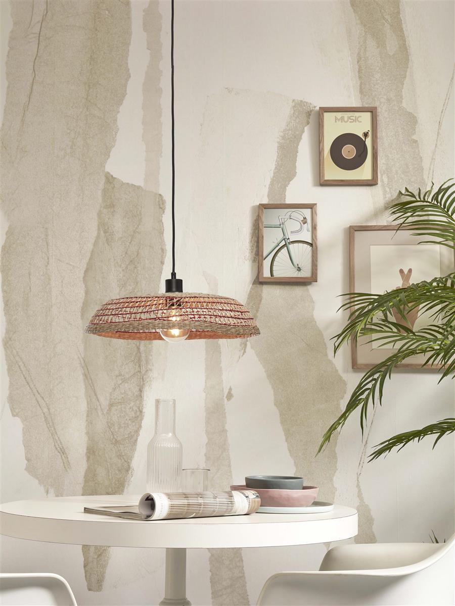 GOOD&MOJO I Hängeleuchte I PANTANAL I Farbe: Natur/Rot I Schirm: Ø45 x 9