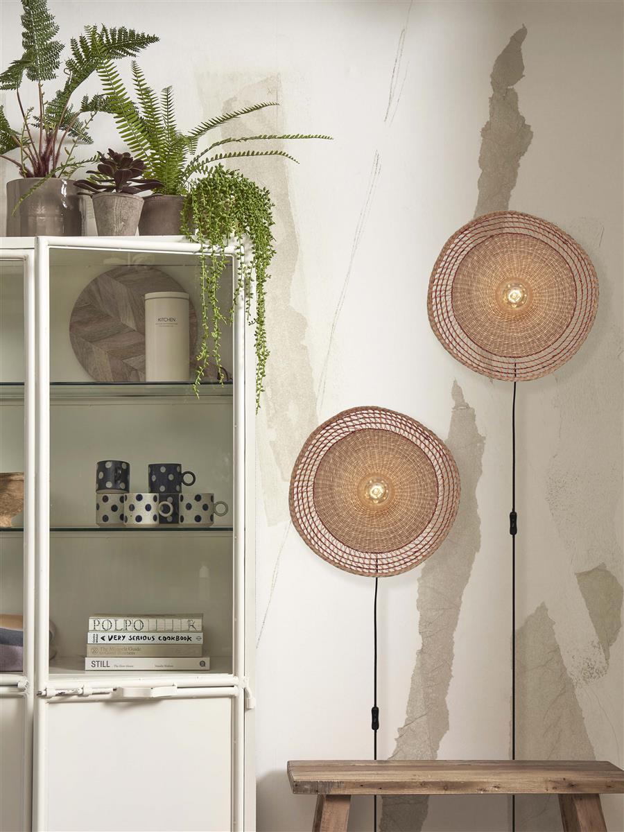 GOOD&MOJO I Wandleuchte I PANTANAL I Farbe: Natur/Rot I Schirm: Ø45 x 9