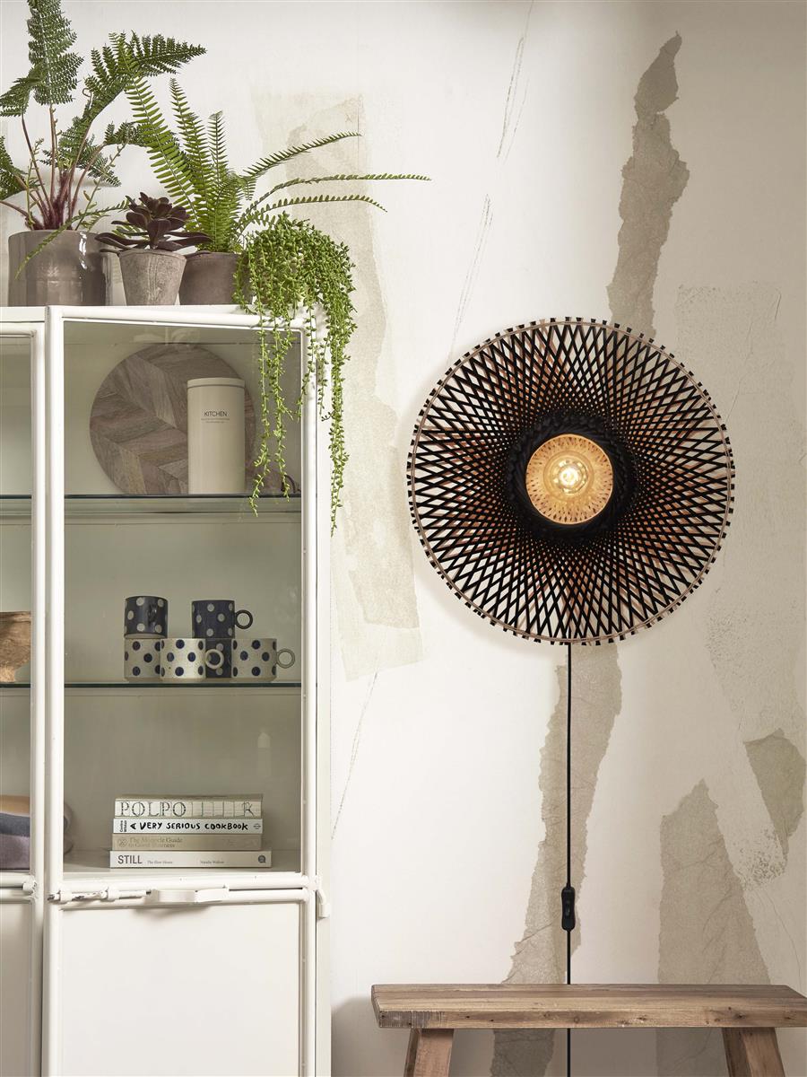 GOOD&MOJO I Wandleuchte I KALIMANTAN I Farbe: Schwarz/Natur I Schirm: Ø62 x 15