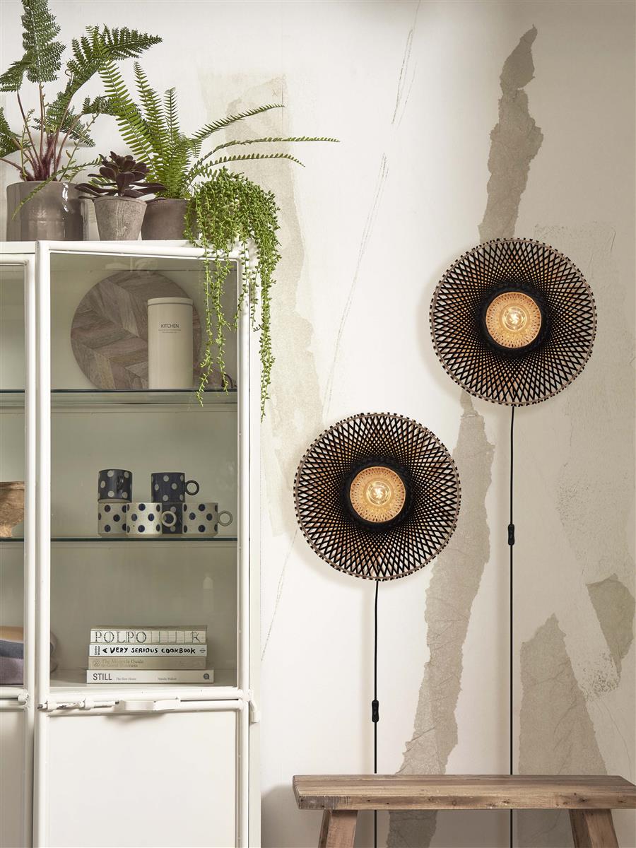 GOOD&MOJO I Wandleuchte I KALIMANTAN I Farbe: Schwarz/Natur I Schirm: Ø44 x 12