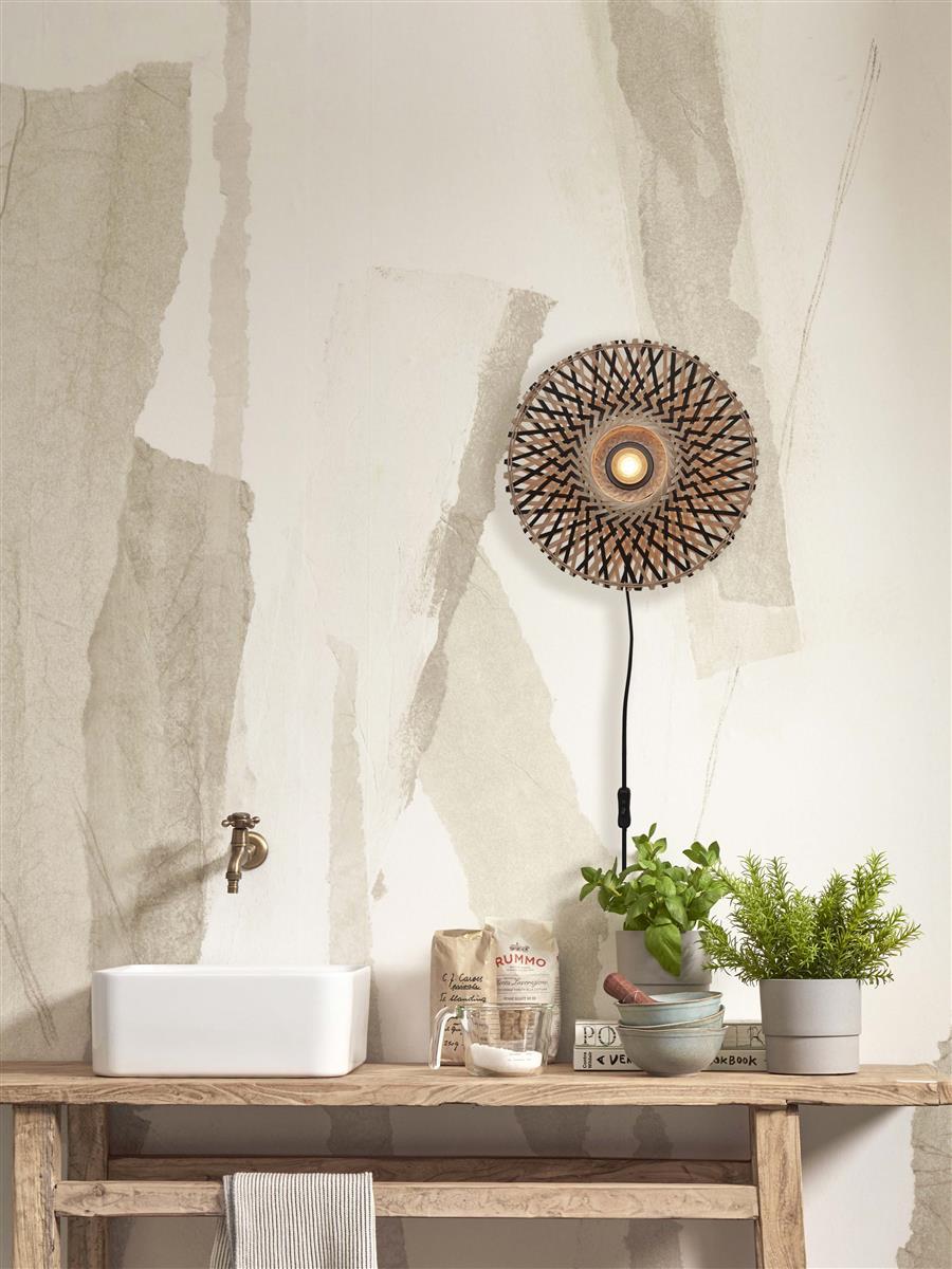 GOOD&MOJO I Wandleuchte I KALIMANTAN I Farbe: Natur/Schwarz I Schirm: Ø30 x 8