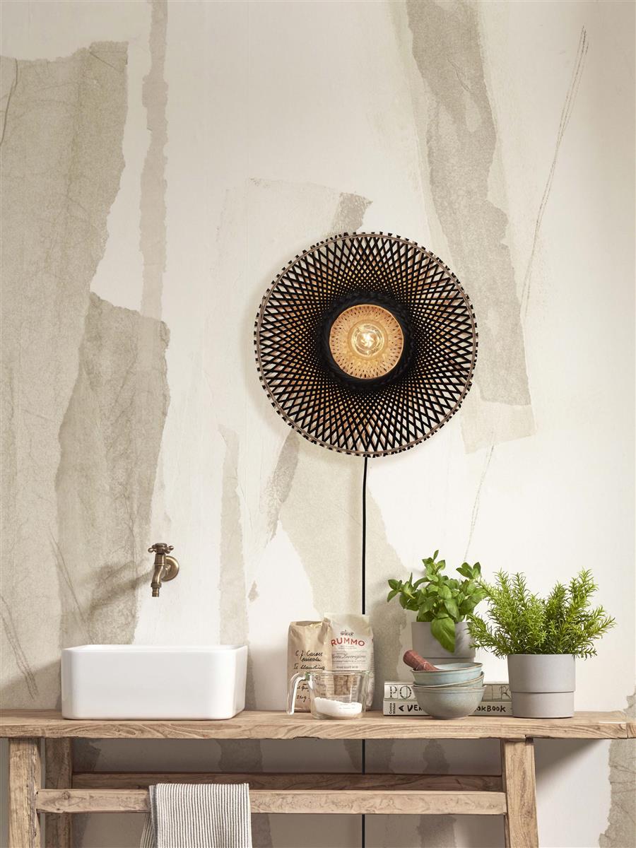 GOOD&MOJO I Wandleuchte I KALIMANTAN I Farbe: Schwarz/Natur I Schirm: Ø44 x 12