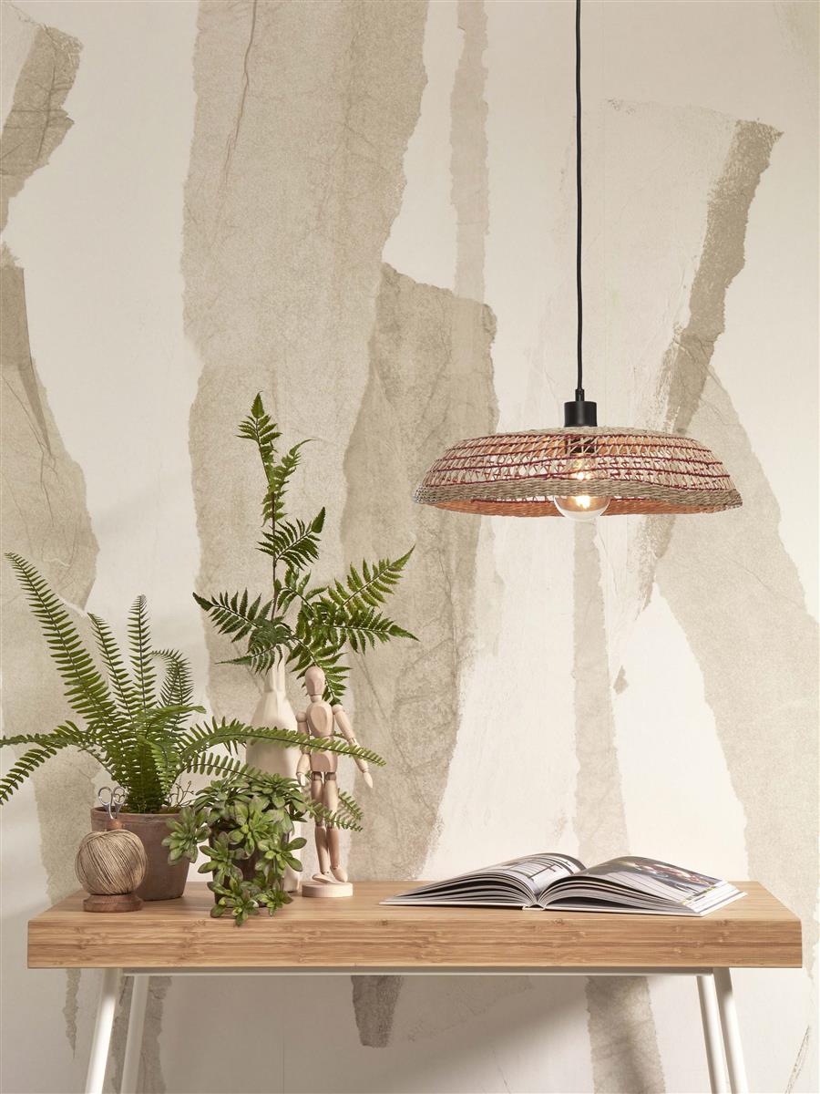 GOOD&MOJO I Hängeleuchte I PANTANAL I Farbe: Natur/Rot I Schirm: Ø45 x 9