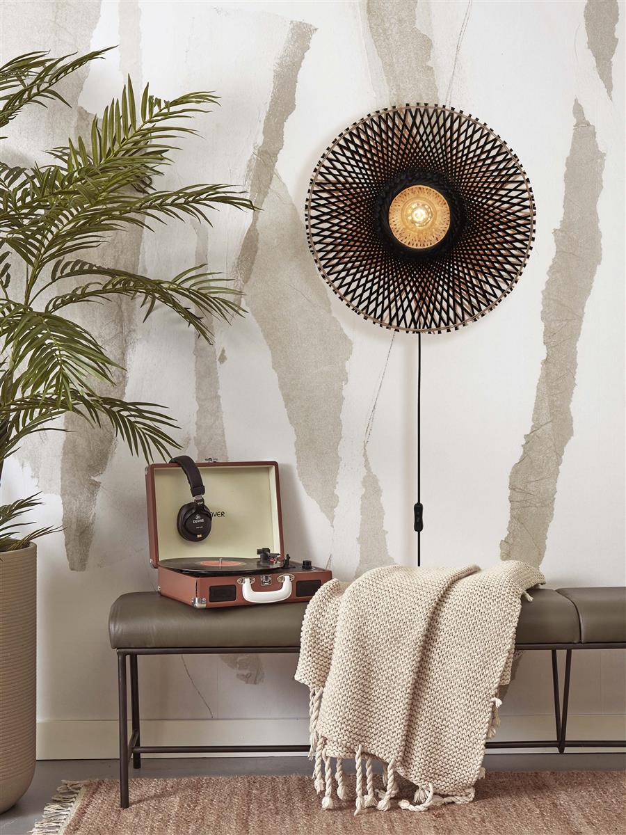 GOOD&MOJO I Wandleuchte I KALIMANTAN I Farbe: Schwarz/Natur I Schirm: Ø62 x 15