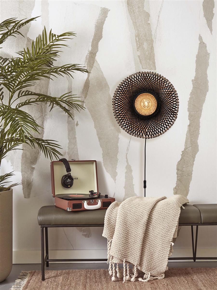 GOOD&MOJO I Wandleuchte I KALIMANTAN I Farbe: Schwarz/Natur I Schirm: Ø44 x 12