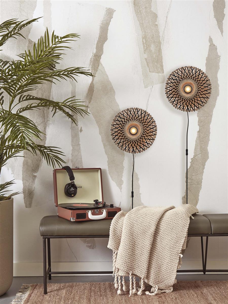 GOOD&MOJO I Wandleuchte I KALIMANTAN I Farbe: Natur/Schwarz I Schirm: Ø30 x 8