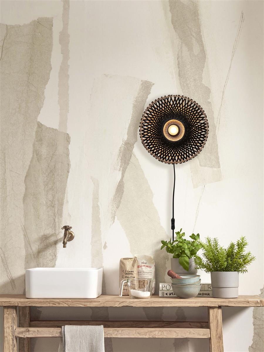 GOOD&MOJO I Wandleuchte I KALIMANTAN I Farbe: Schwarz I Schirm: Ø30 x 8