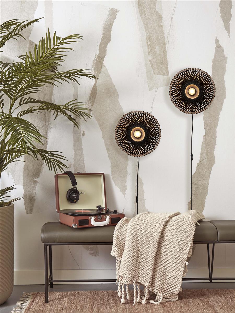 GOOD&MOJO I Wandleuchte I KALIMANTAN I Farbe: Schwarz I Schirm: Ø30 x 8