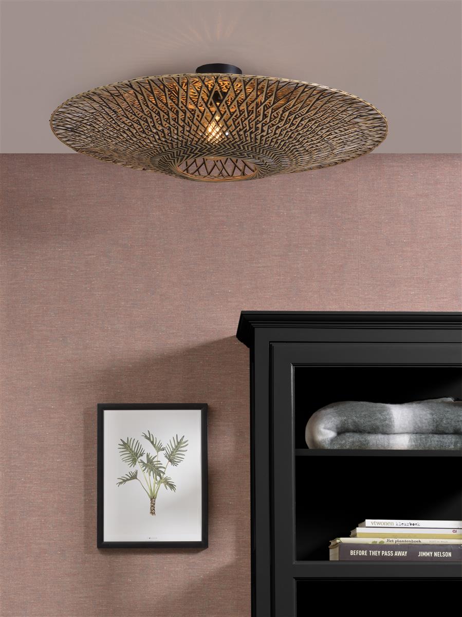 Good&Mojo I Deckenleuchte I BALI I Farbe: Natur/Schwarz I Schirm: Ø87 x 20