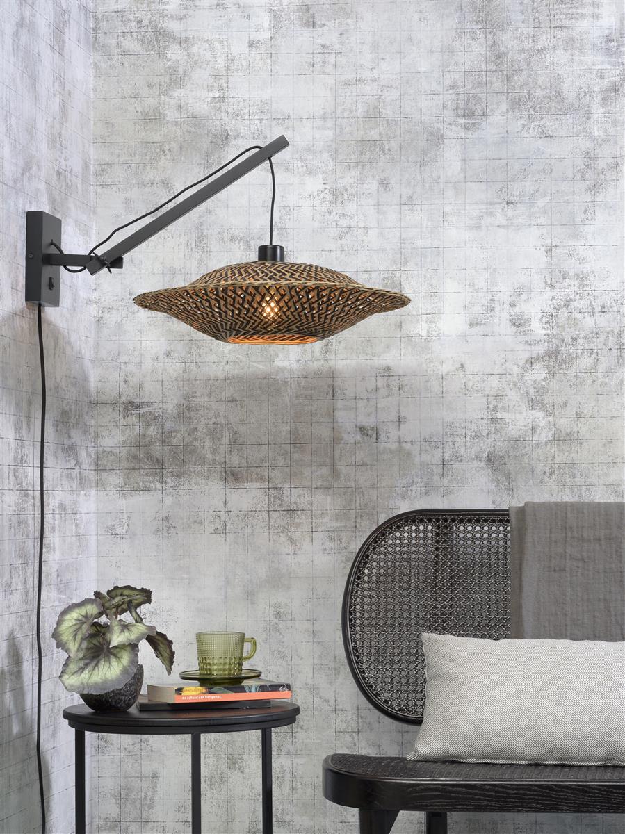 Good&Mojo I Wandleuchte I BALI I Farbe: Natur/Schwarz I Schirm: Ø44 x 12