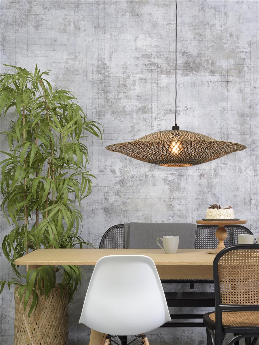 Good&Mojo I Hängeleuchte I BALI I Farbe: Natur/Schwarz I Schirm: Ø87 x 20